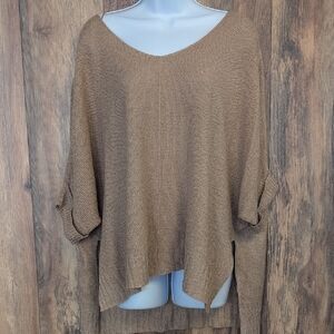 Bluivy Tan V-Neck 1/2 Sleeve Oversized Sweater S/M